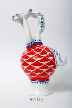 Vintage Hungarian Hand Painted Porcelain Three Headed Dragon Figurine Hollohaza