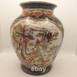 Vintage Japanese Hand-Painted Moriage Vase with Gold Detailing & Court Scene