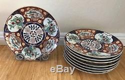 Vintage Japanese Porcelain Gold Imari Handpainted Red Blue Plates 12 set of 8