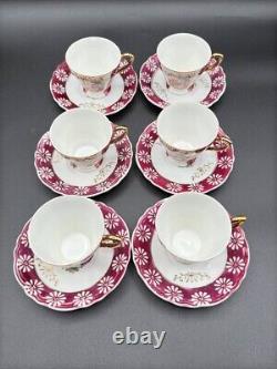 Vintage Japanese Porcelain Tea Set for 6 Pink & Gold, Hand-Painted, 22-Piece