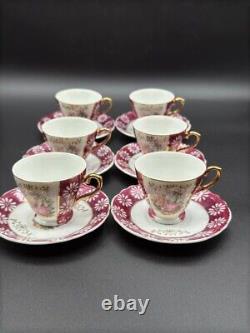 Vintage Japanese Porcelain Tea Set for 6 Pink & Gold, Hand-Painted, 22-Piece