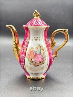 Vintage Japanese Porcelain Tea Set for 6 Pink & Gold, Hand-Painted, 22-Piece