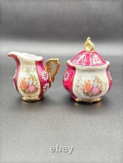 Vintage Japanese Porcelain Tea Set for 6 Pink & Gold, Hand-Painted, 22-Piece