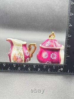 Vintage Japanese Porcelain Tea Set for 6 Pink & Gold, Hand-Painted, 22-Piece