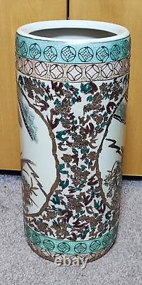 Vintage Japanese Satsuma Hand Painted Porcelain Umbrella Stand/Vase Urn Ceramic