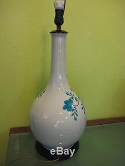 Vintage Kutani Blue Floral Hand Painted Porcelain Vase Table Lamp, 35 T