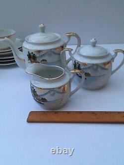 Vintage Kutani Eggshell Lithoplane 18 Piece Hand Painted Porcelain Tea Set