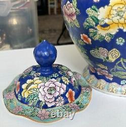 Vintage Large Chinese Porcelain Hand Painted Ginger Jar with Lid 18 Tall SIGNED