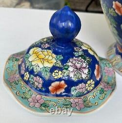 Vintage Large Chinese Porcelain Hand Painted Ginger Jar with Lid 18 Tall SIGNED