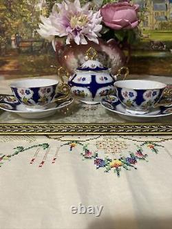 Vintage Limoges Hand Painted Expresso Coffee Cups And Saucers X6 And Sugar Box