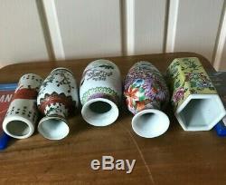 Vintage Lot 5 Small Chinese Export Porcelain Vases in Different shape Hand Paint