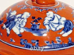 Vintage Mid 20th Century Chinese Hand Painted Porcelain Vase With Food Dog Lid