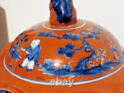 Vintage Mid 20th Century Chinese Hand Painted Porcelain Vase With Food Dog Lid