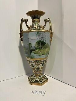 Vintage NIPPON Hand Painted Porcelain Gold Decorated Vase 15 Marked