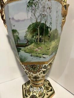 Vintage NIPPON Hand Painted Porcelain Gold Decorated Vase 15 Marked