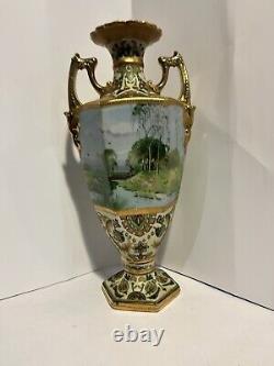 Vintage NIPPON Hand Painted Porcelain Gold Decorated Vase 15 Marked