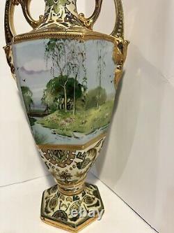 Vintage NIPPON Hand Painted Porcelain Gold Decorated Vase 15 Marked