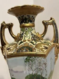 Vintage NIPPON Hand Painted Porcelain Gold Decorated Vase 15 Marked