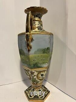 Vintage NIPPON Hand Painted Porcelain Gold Decorated Vase 15 Marked