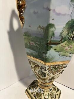 Vintage NIPPON Hand Painted Porcelain Gold Decorated Vase 15 Marked