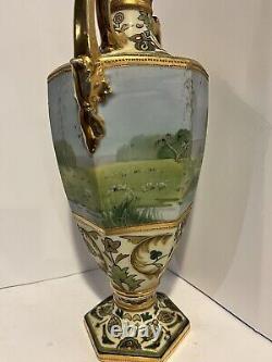 Vintage NIPPON Hand Painted Porcelain Gold Decorated Vase 15 Marked