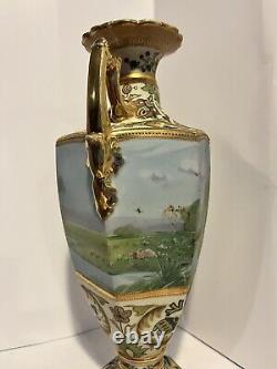 Vintage NIPPON Hand Painted Porcelain Gold Decorated Vase 15 Marked