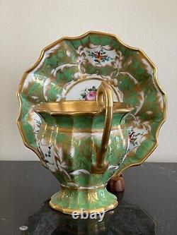 Vintage Oversized Hand Painted Green and Gold Porcelain Cup and Saucer