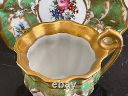 Vintage Oversized Hand Painted Green and Gold Porcelain Cup and Saucer