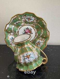 Vintage Oversized Hand Painted Green and Gold Porcelain Cup and Saucer