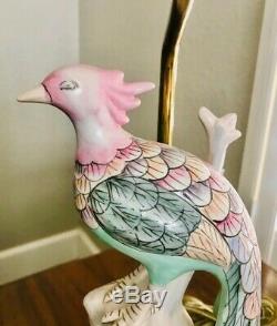 Vintage Pair (2) Antique Asian Hand Painted Famille Rose Bird Porcelain Lamps