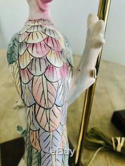 Vintage Pair (2) Antique Asian Hand Painted Famille Rose Bird Porcelain Lamps