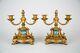 Vintage Pair French Sevres Style Hand Painted Porcelain Gilt Metal Candelabra