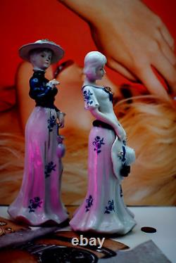 Vintage Pair of Porcelain Lady Figurines Hand Painted Edwardian Cemark