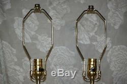 Vintage Pair of porcelain Hand Painted Lamps Gold Gilt Scenic Blue New Wiring