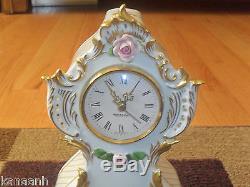 Vintage Porcelain Germany Kaiser Mantel Clock- Hand Painted with Applied Roses