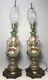 Vintage Porcelain Victorian Urn Lamps Hand Painted Green Gold Table Lamp Pair