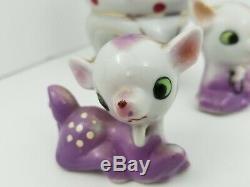 Vintage Purple Mama Doe Deer + 2 Baby Fawns Hand-Painted Porcelain Japan Tilso