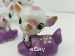 Vintage Purple Mama Doe Deer + 2 Baby Fawns Hand-Painted Porcelain Japan Tilso