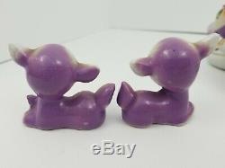 Vintage Purple Mama Doe Deer + 2 Baby Fawns Hand-Painted Porcelain Japan Tilso