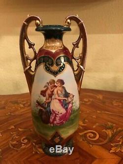 Vintage Royal Vienna style Victorian Handpainted Porcelain Vase