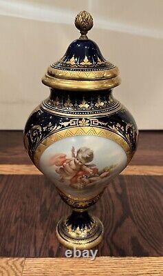 Vintage Sevres Style Hand Painted Porcelain Urn Vase