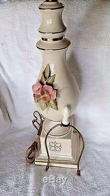 Vintage Table Lamp Floral Porcelain Applied Floral Blossom Handpainted