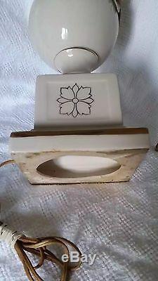 Vintage Table Lamp Floral Porcelain Applied Floral Blossom Handpainted