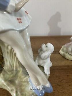 Vintage Tengra Spain Hand Made Porcelain Girls Dog Poodle Cocker Spaniel Hiking