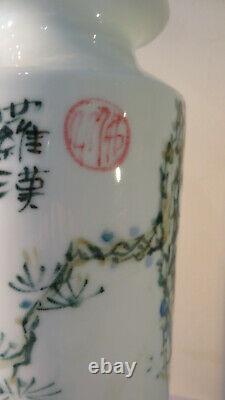 Vintage Unique Chinese Republic Tall Vase Hand painted Immortal, Original Box