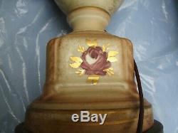 Vintage Urn Style Hand Painted Porcelain Raised Floral Table Lamp Gold Accents