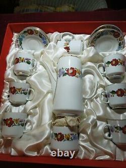 Vintage boxed Kalocsa Hungarian hand painted porcelain coffee service UNUSED
