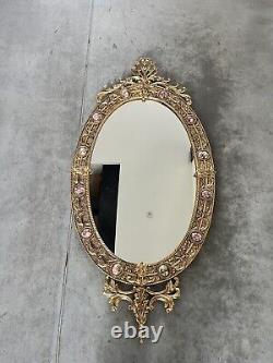 Vintage gilt oval Mirror Featuring Hand painted Porcelain Miniatures