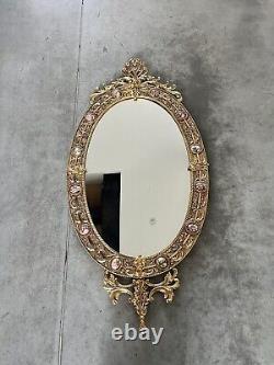 Vintage gilt oval Mirror Featuring Hand painted Porcelain Miniatures