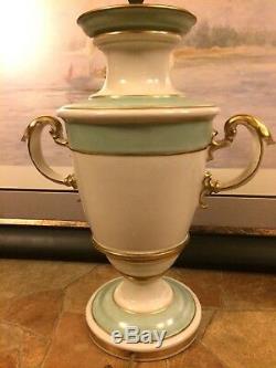 Vintage handpainted Floral White Pink Gold Green Porcelain Stiffel trophy Lamp